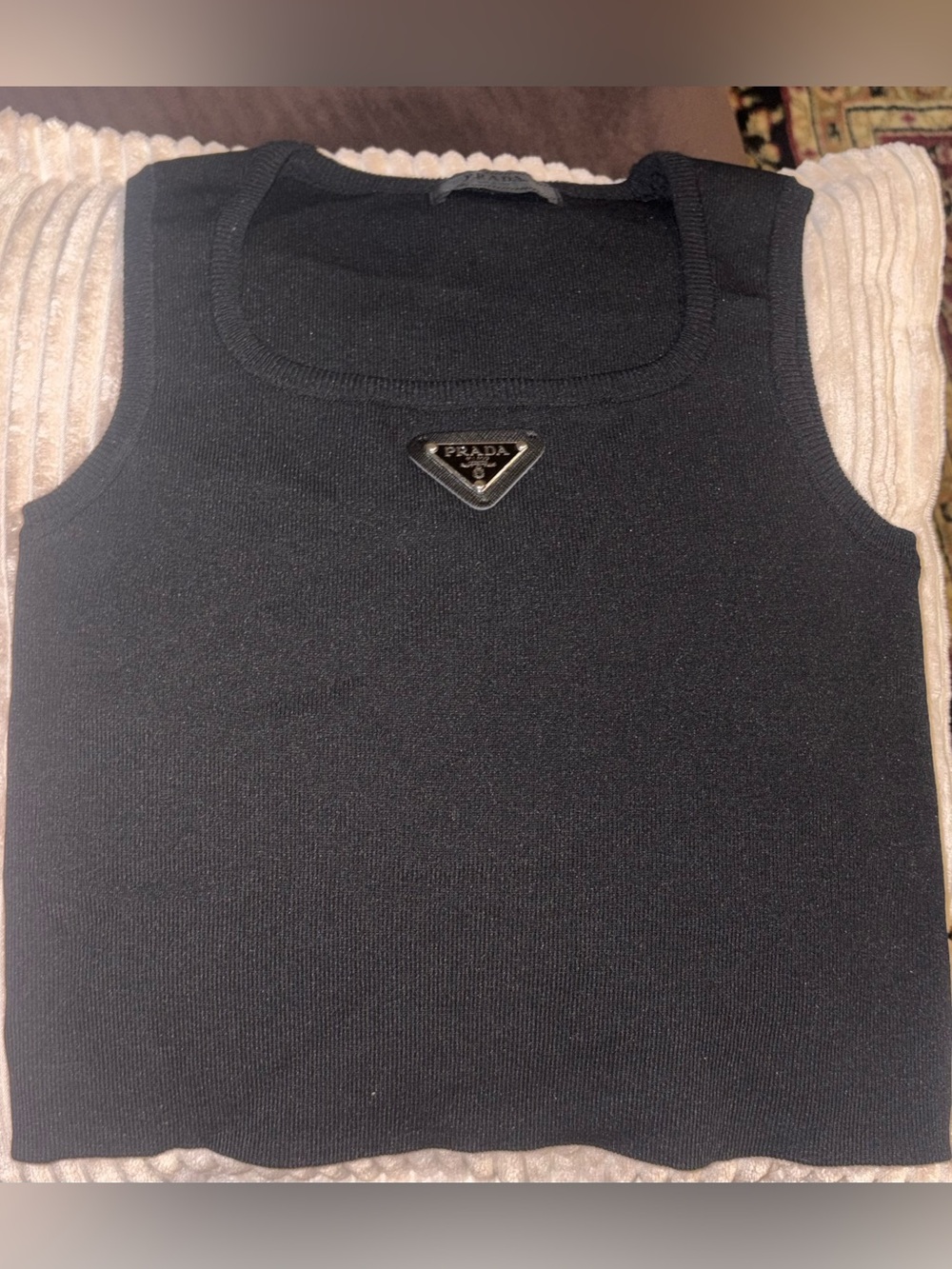 Prada Black Knit Tank with Triangular Logo Plaque